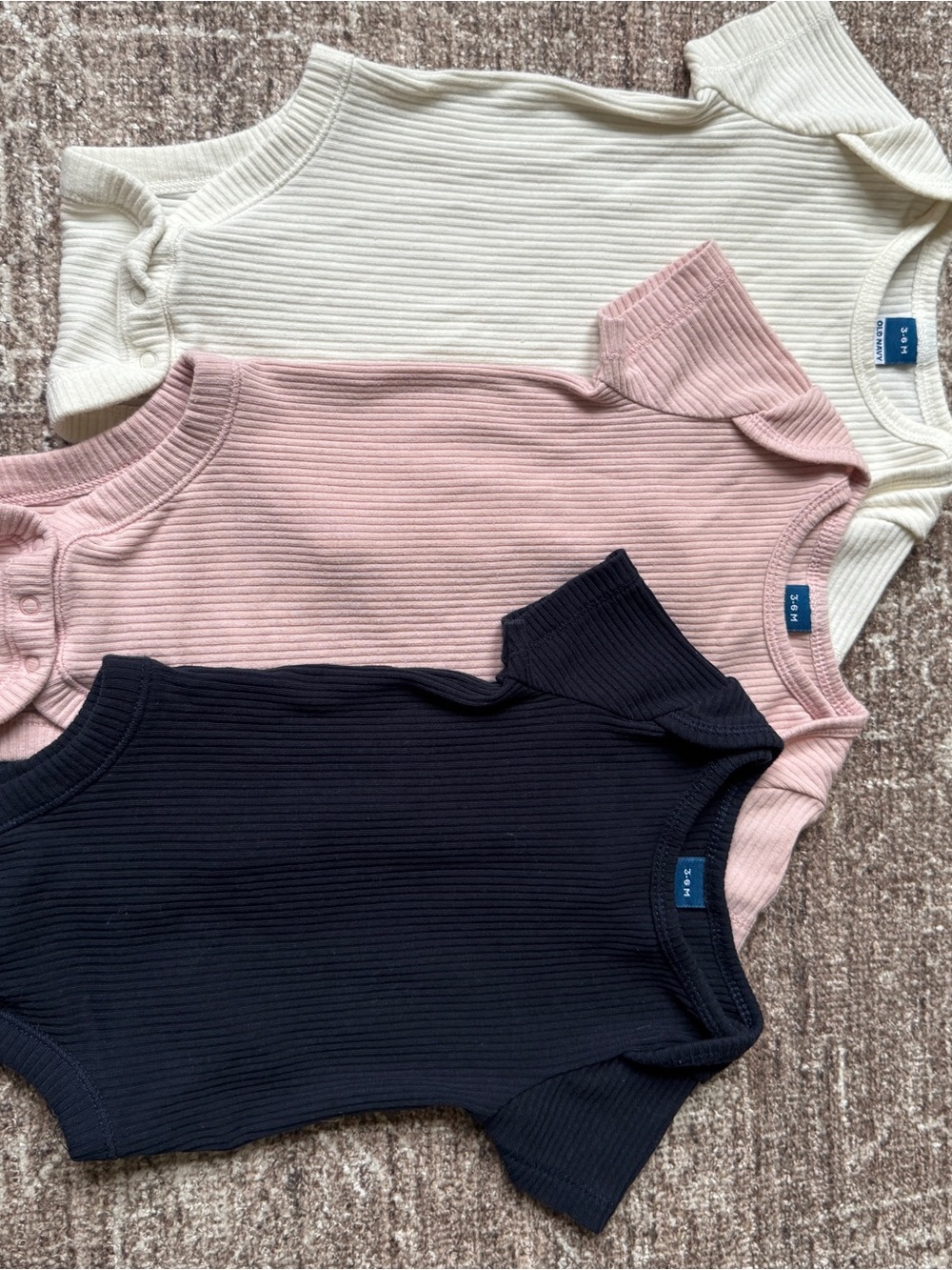 Old Navy Set of 3 Ribbed Short Sleeve Onesie - Navy, Pink, Cream